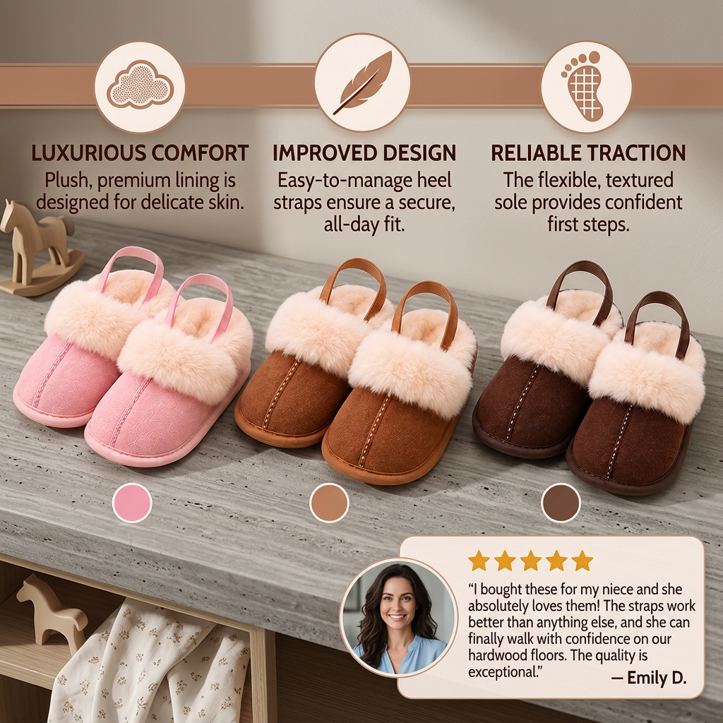 Fluffy Baby & Toddler Slippers with Soft Plush Lining and Non-Slip Soles