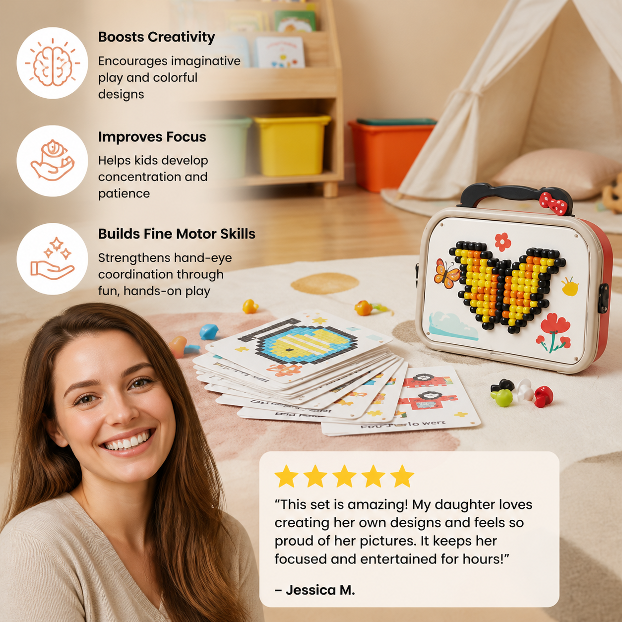 Kids Montessori Mushroom Pegboard Mosaic Puzzle Set