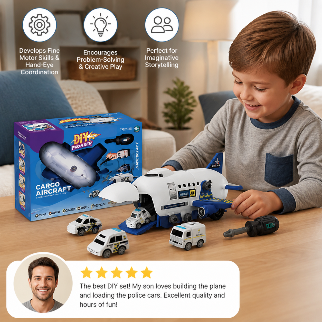 DIY Airplane Transport Truck Playset with Construction Vehicles