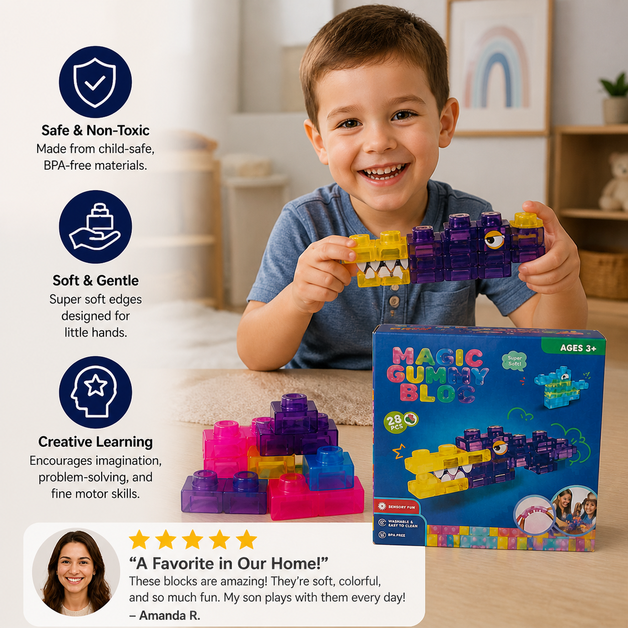 Magical gummy blocks, soft building blocks for children
