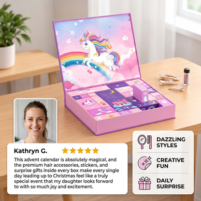 24-Day Unicorn Advent Calendar with Hair Accessories, Stickers & Surprise Gifts
