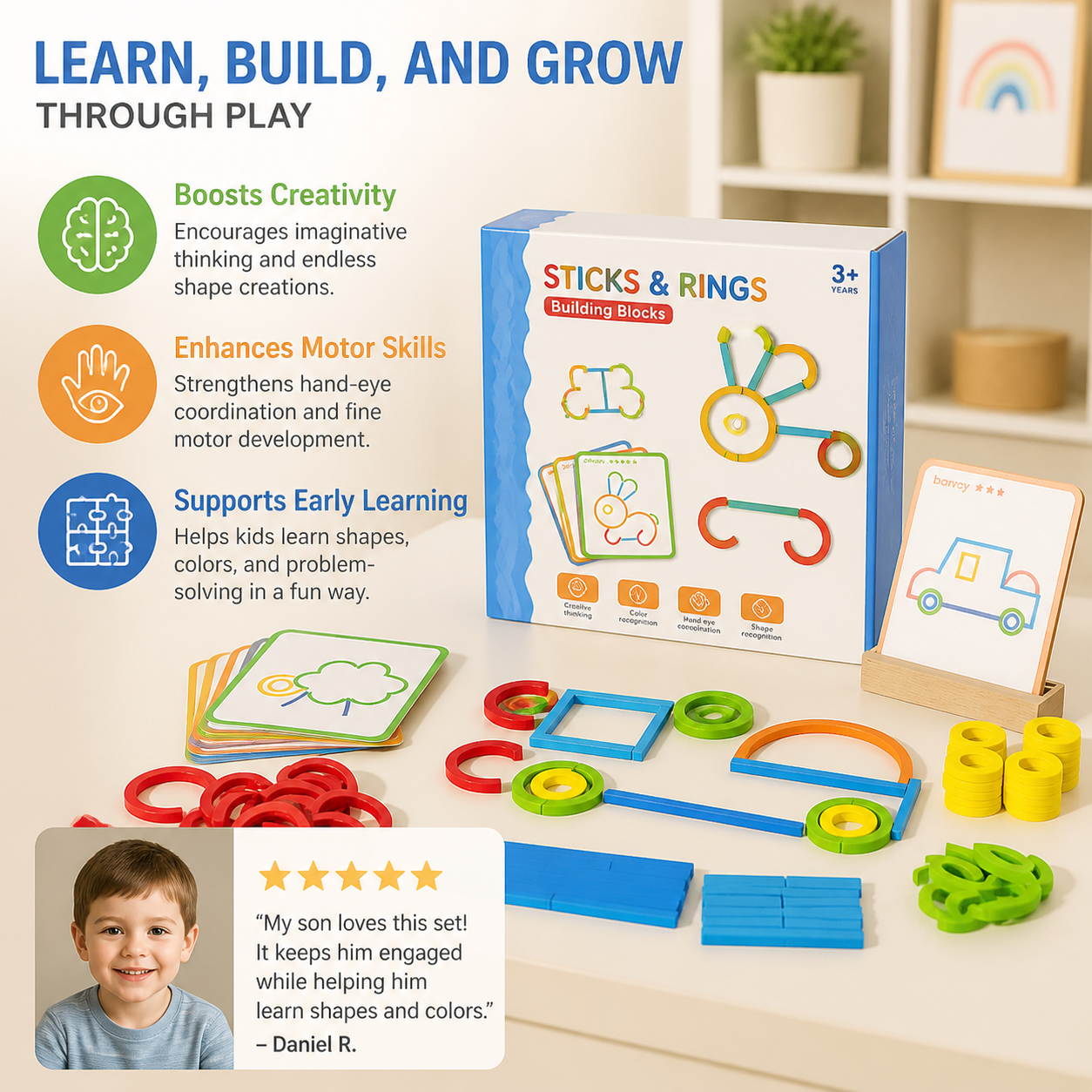 Educational Montessori Sticks and Rings Building Blocks