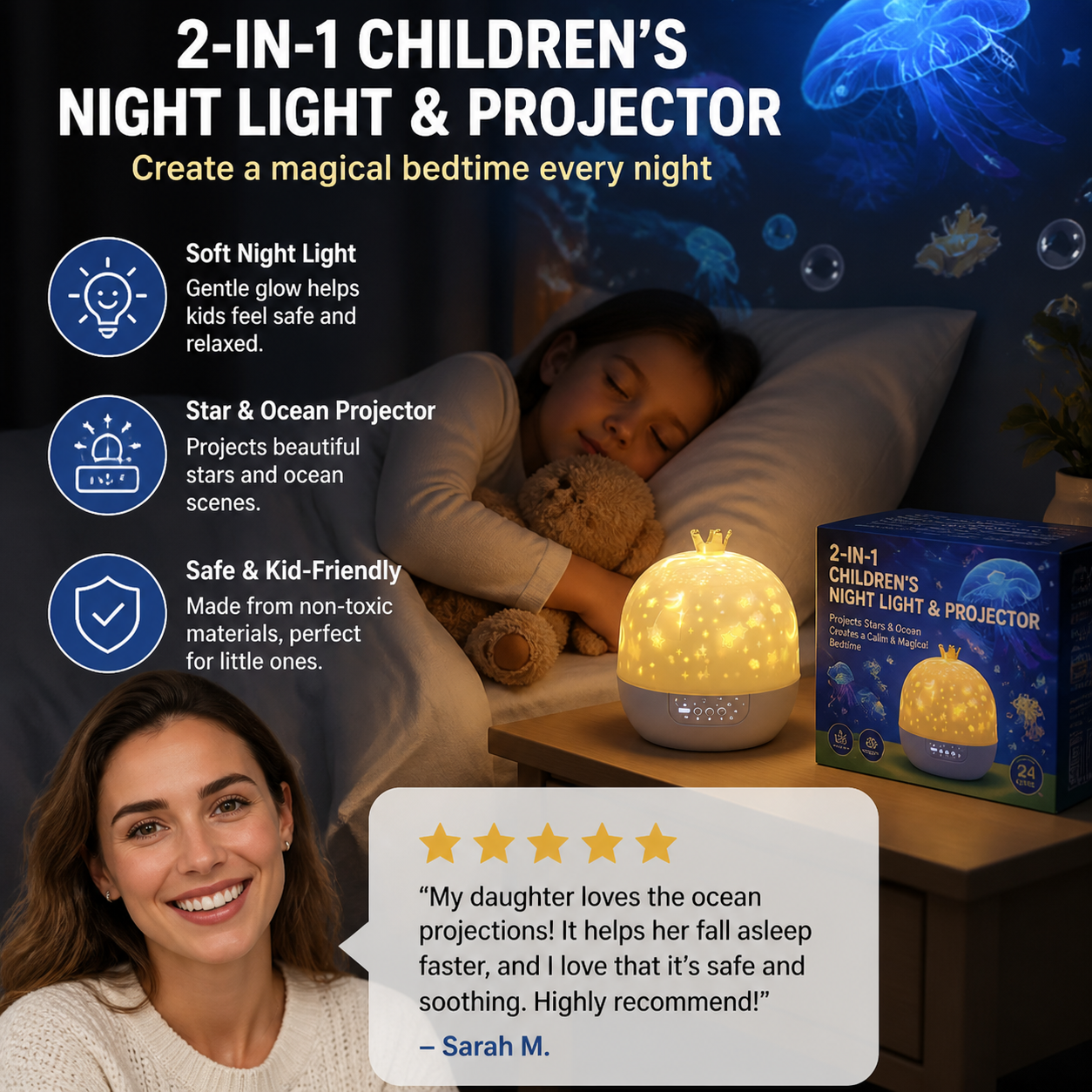 2-in-1 children's night light and projector