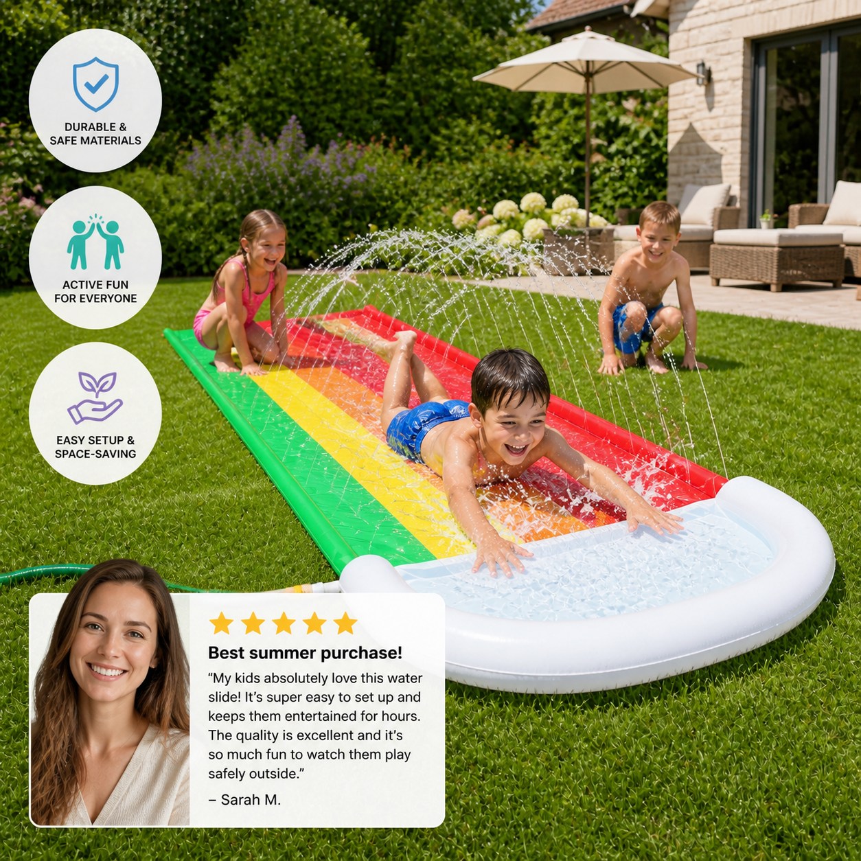 Rainbow Water Slide – Inflatable Outdoor Slide for Kids & Family
