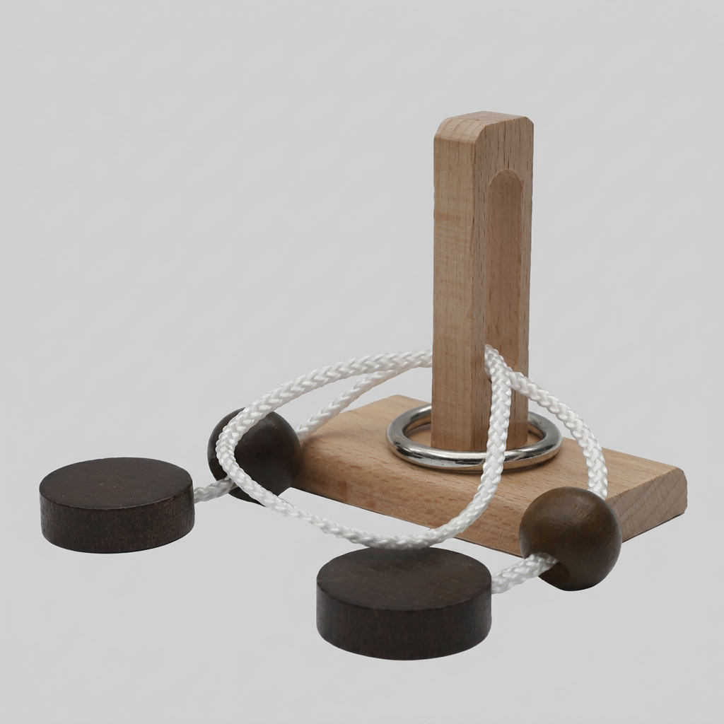 Handmade Wooden Rope Brain Teaser – Logic Puzzle Game for the Whole Family