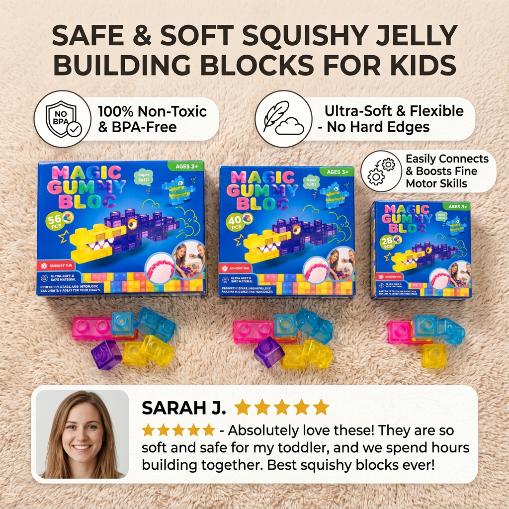 Safe & Soft Squishy Jelly Building Blocks for Kids