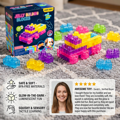 Glow-in-the-Dark Squishy Jelly Building Blocks for Kids – Safe & Soft