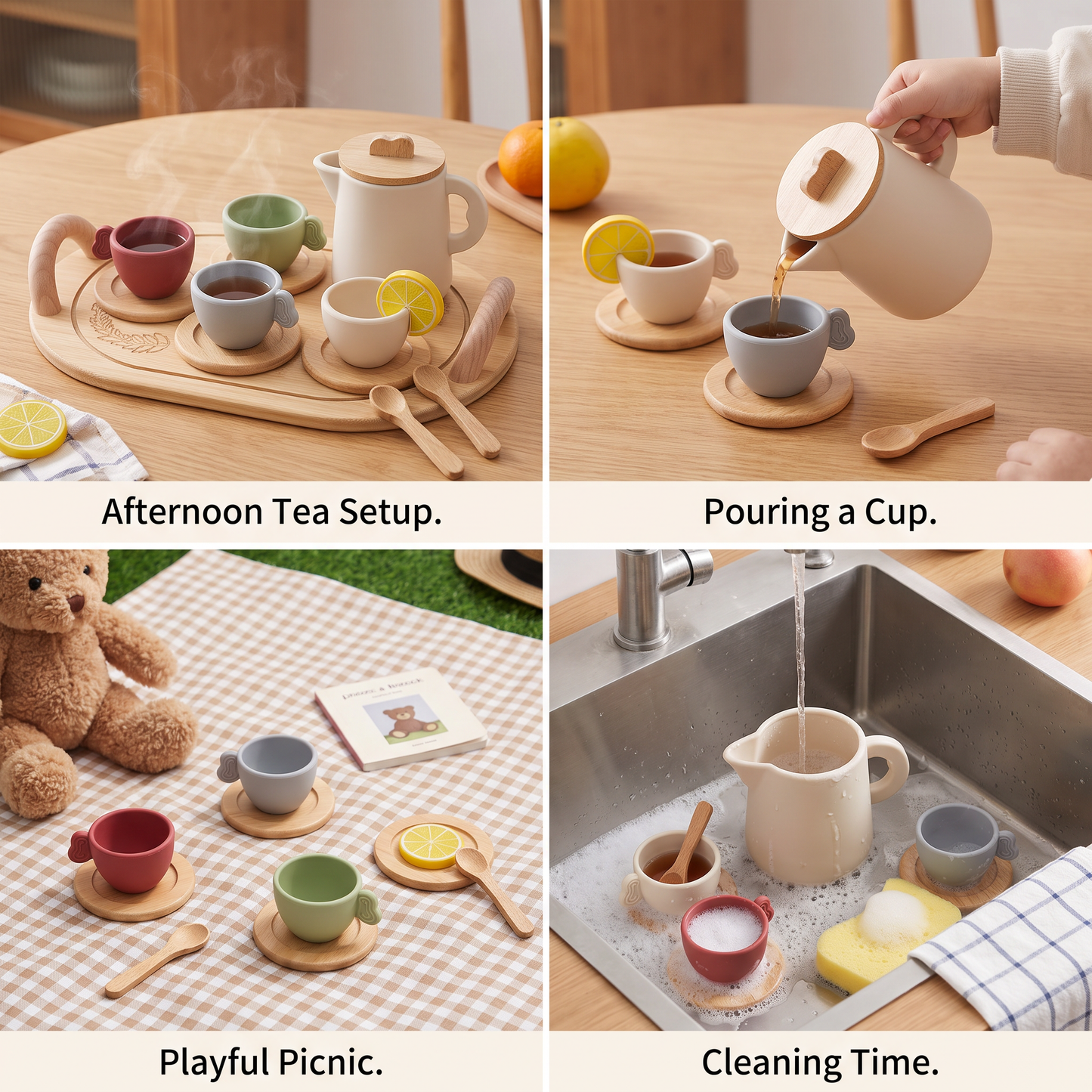 Wood and Silicone Tea Set