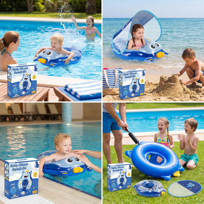 Inflatable Baby Swim Ring with Shoulder Straps & Sun Canopy – Safe Pool Seat for Babies