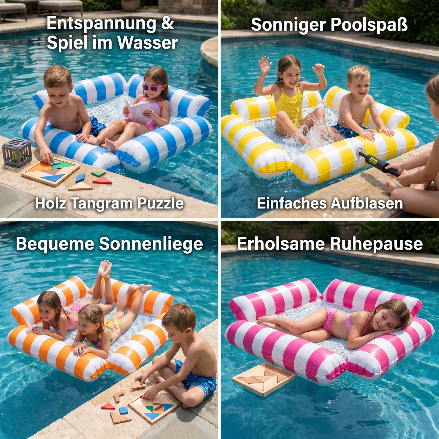 Inflatable water mat with mesh surface – comfortable pool and sun lounger