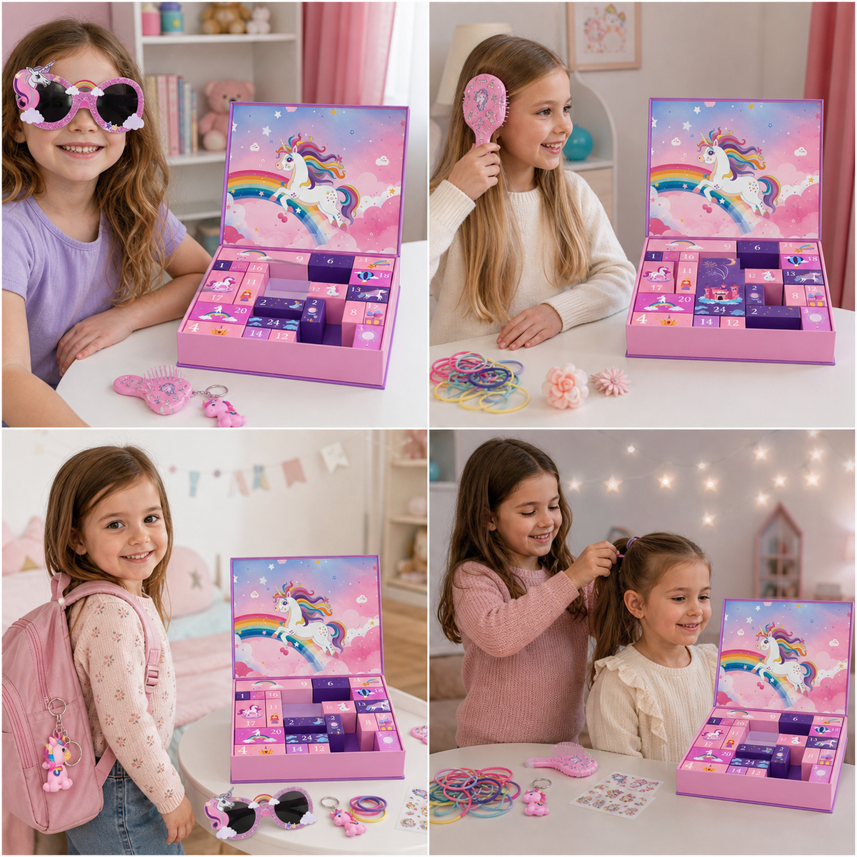 24-Day Unicorn Advent Calendar with Hair Accessories, Stickers & Surprise Gifts