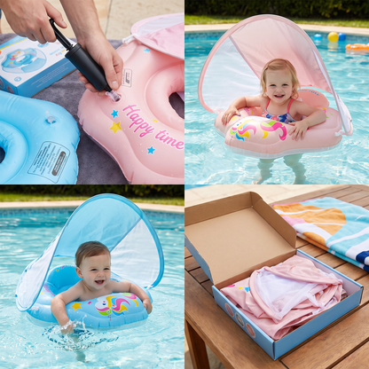 Baby Swim Float with Sun Canopy – Inflatable Infant Swimming Ring for Safe Water Fun