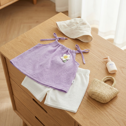 Girls’ Korean Style Summer 2-Piece Set – Floral Camisole Top & Shorts
