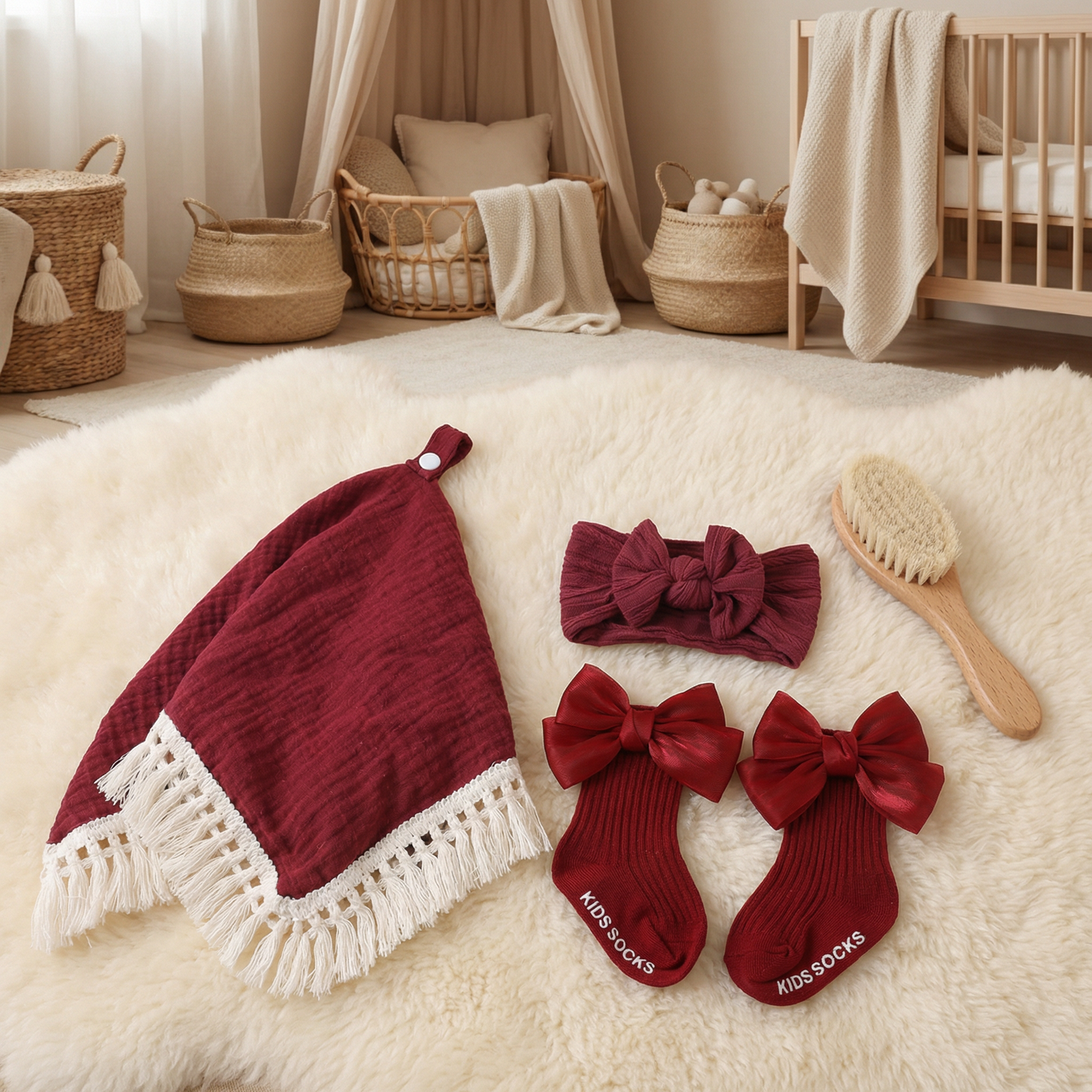 Baby Care Gift Box – Towel, Socks or Headband & Bath Brush for Newborns