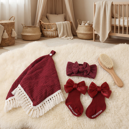 Baby Care Gift Box – Towel, Socks or Headband & Bath Brush for Newborns