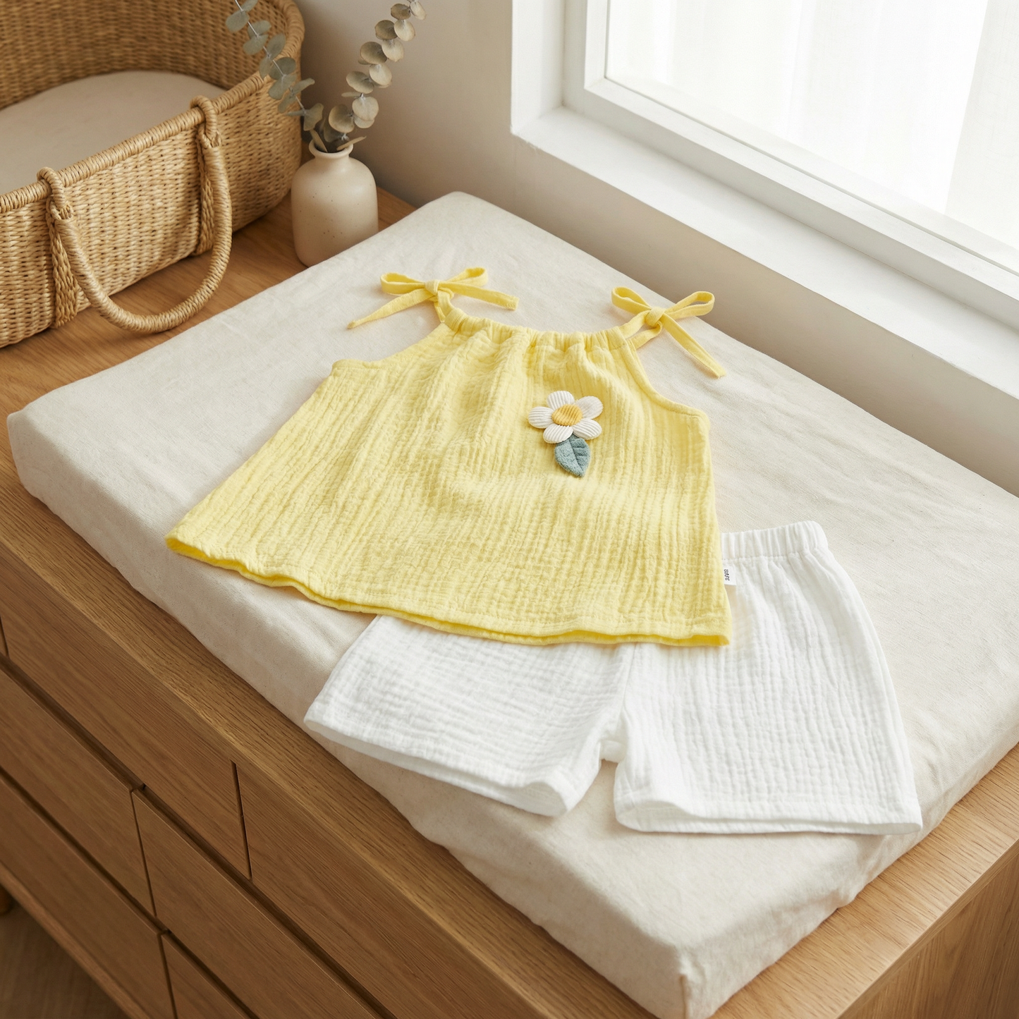 Girls’ Korean Style Summer 2-Piece Set – Floral Camisole Top & Shorts